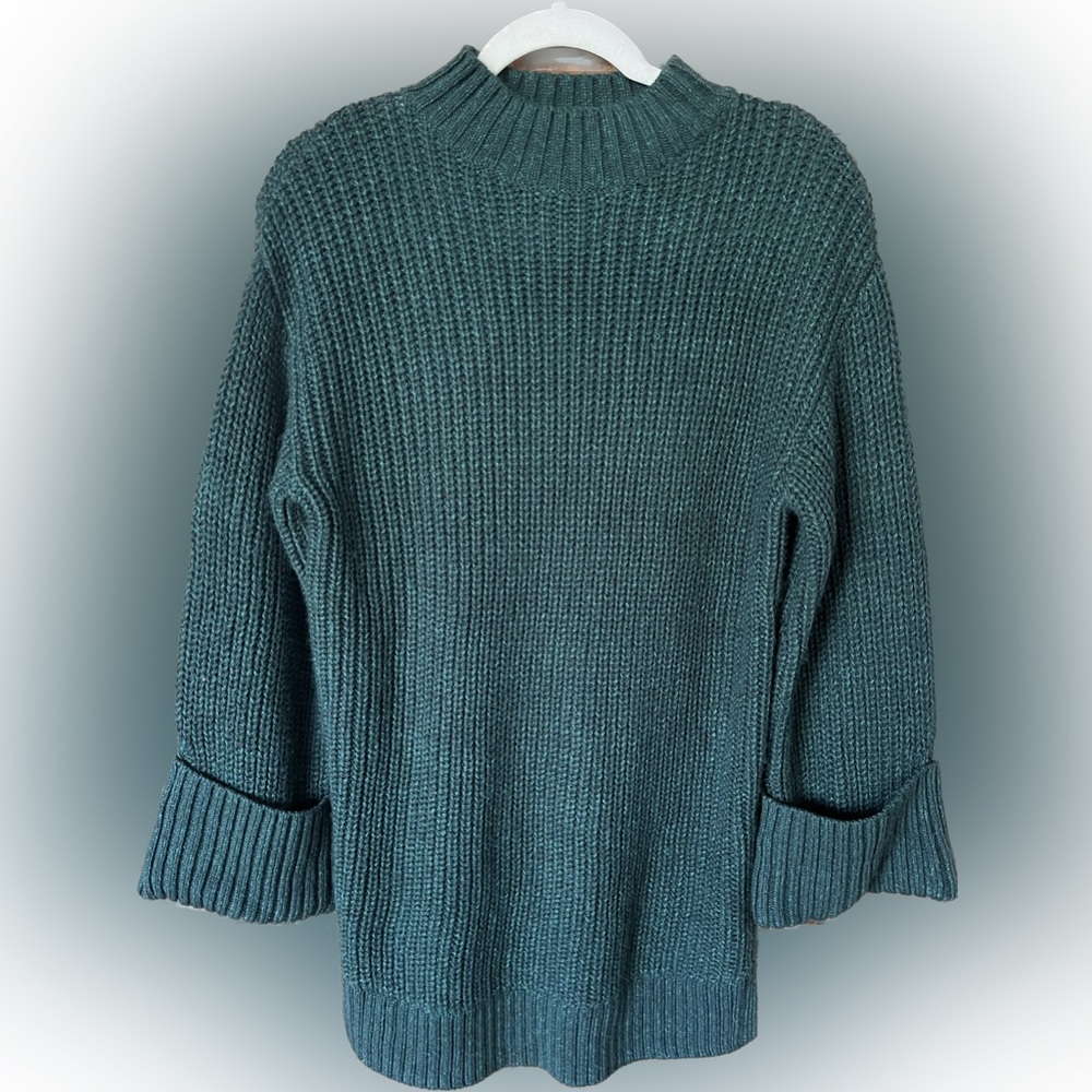 Isabel Maternity Mock Neck Knit Tunic Sweater Green Chunky Sleeves Women’s M